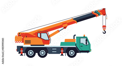 Mobile crane truck with extended boom and hook