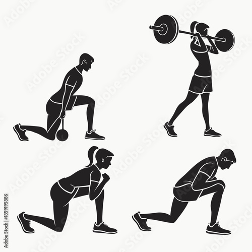 Fitness exercises silhouettes