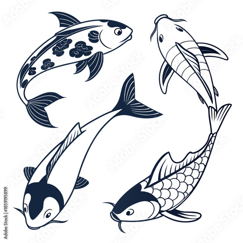 Four koi fish illustration