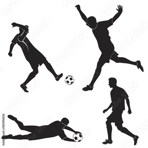 Soccer players in action silhouettes