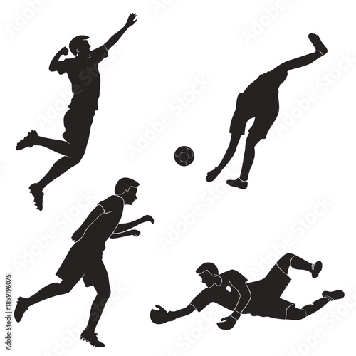 Soccer players in action silhouettes