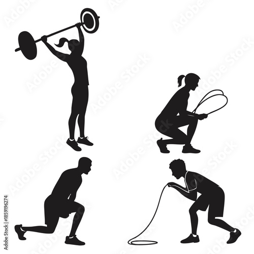 Silhouettes of people engaging in various sports