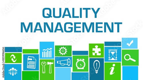 Quality Management Green Blue Grid Business Symbols Bottom 