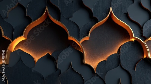 Abstract Islamic Pattern With Gold Accents And Dark Background