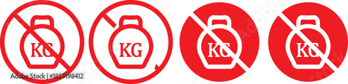 no Weight heavy kg icon. Maximum load limit symbols. No heavy lifting graphic design. Prohibited Kilogram Weight symbol line and bold style.  No kilogram (KG) icons