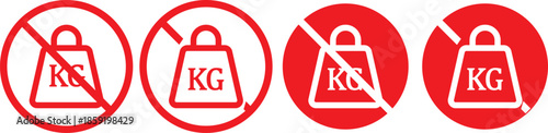 no Weight heavy kg icon. Maximum load limit symbols. No heavy lifting graphic design. Prohibited Kilogram Weight symbol line and bold style.  No kilogram (KG) icons