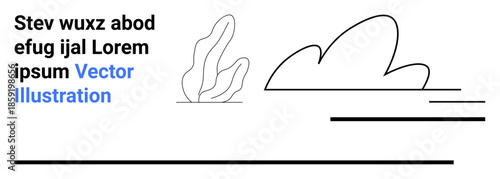 Branding, minimal art, creative design, web layouts, modern graphics, abstract concepts. A black line drawing of a cloud, leaf and text on a white background. Branding and minimal art focus