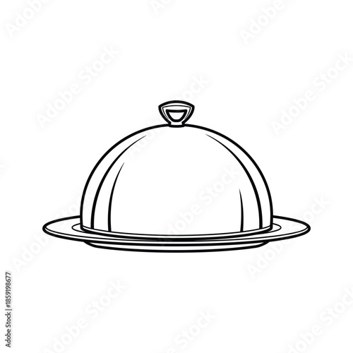 Serving Dish Cloche Black Line Art Illustration