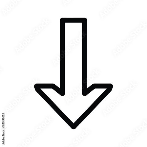 Black download arrow icon on white background