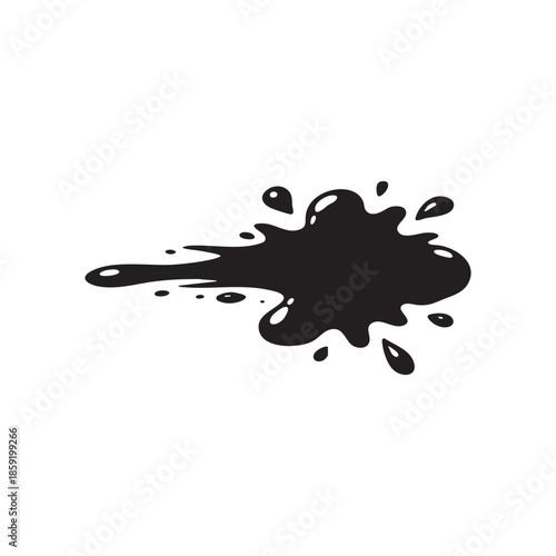 Black ink blot and streak splash silhouette black and white vector illustration isolated on white background