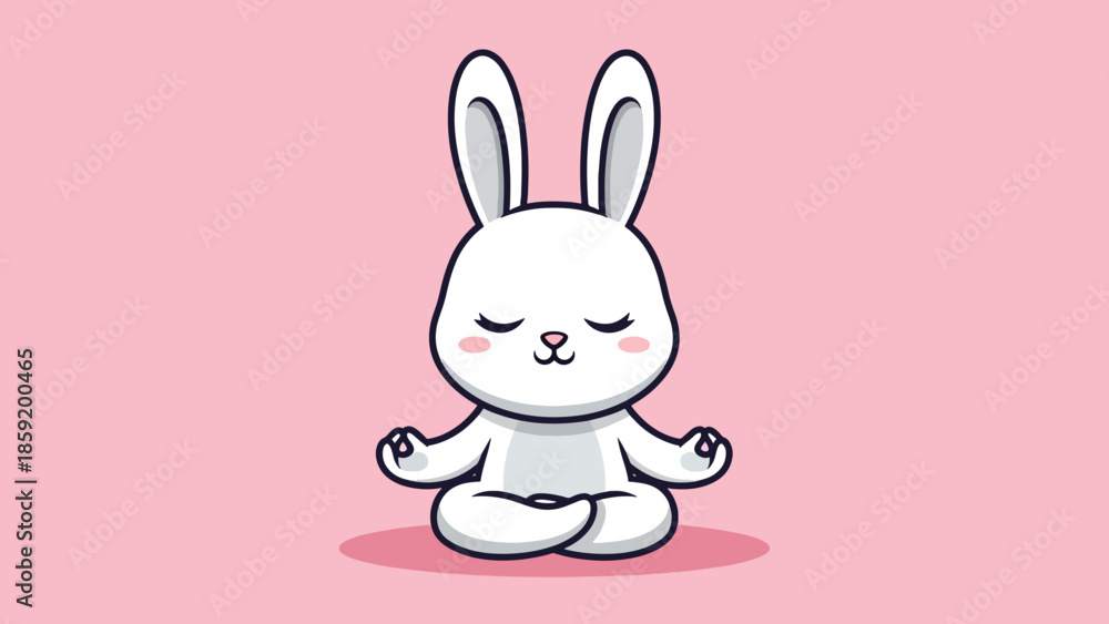Obraz premium Cute White Cartoon Rabbit Meditating Peacefully in Lotus Pose.