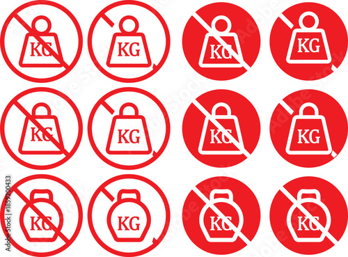 no Weight heavy kg icon. Maximum load limit symbols. No heavy lifting graphic design. Prohibited Kilogram Weight symbol line and bold style.  No kilogram (KG) icons