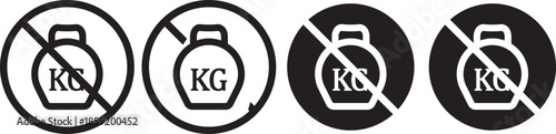no Weight heavy kg icon. Maximum load limit symbols. No heavy lifting graphic design. Prohibited Kilogram Weight symbol line and bold style.  No kilogram (KG) icons