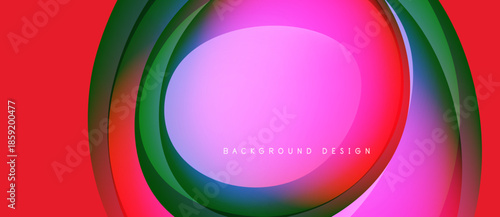 Abstract layers create dynamic circular composition. Vibrant colors blend, forming modern background design. Smooth gradients enhance visual appeal.