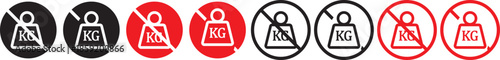 no Weight heavy kg icon. Maximum load limit symbols. No heavy lifting graphic design. Prohibited Kilogram Weight symbol line and bold style.  No kilogram (KG) icons