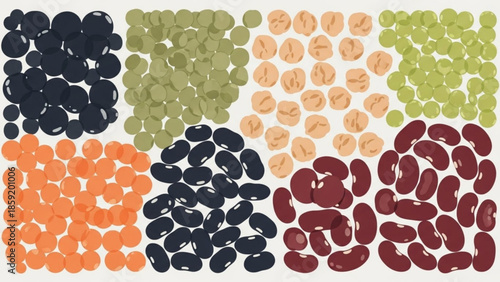 Bean Variety: A vibrant array of diverse beans, each with its unique color, shape, and size, creating a visually appealing and healthful composition.