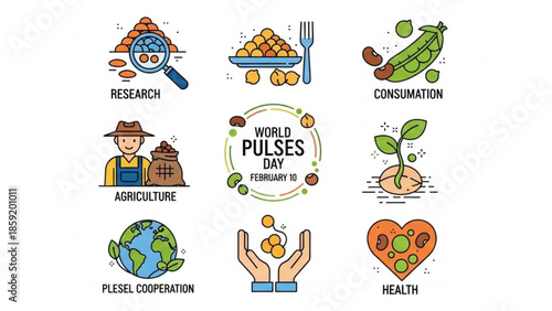 World Pulses Day Celebration: An eye-catching illustration commemorates World Pulses Day with vibrant depictions of pulses, agriculture, and global cooperation.