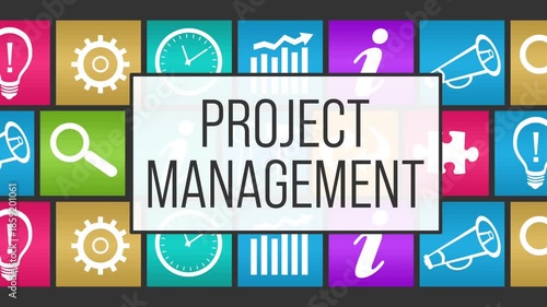 Project Management Colorful Business Symbols Squares Lines Background Box Text 