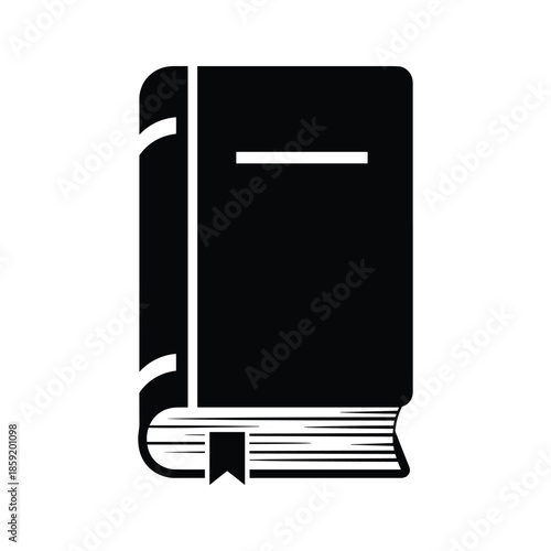 Black and white book icon with bookmark