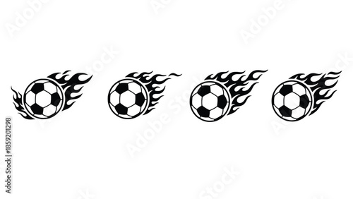 Dynamic soccer balls ignite with fiery trails, symbolizing speed and passion in the game.