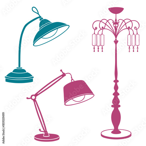 Collection of diverse lamps