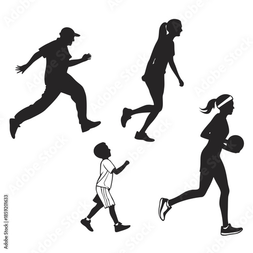 Silhouettes of people playing sports