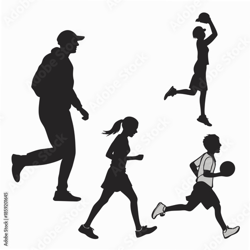 Silhouettes of athletes in action