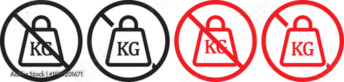 no Weight heavy kg icon. Maximum load limit symbols. No heavy lifting graphic design. Prohibited Kilogram Weight symbol line and bold style.  No kilogram (KG) icons