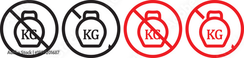 no Weight heavy kg icon. Maximum load limit symbols. No heavy lifting graphic design. Prohibited Kilogram Weight symbol line and bold style.  No kilogram (KG) icons