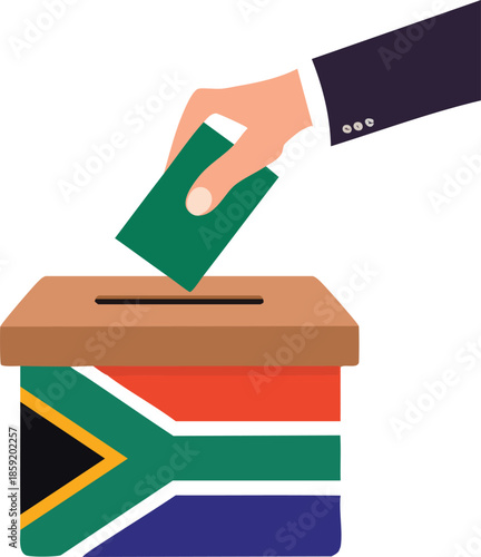 Hand Dropping Ballot into Box with South Africa Flag Illustration