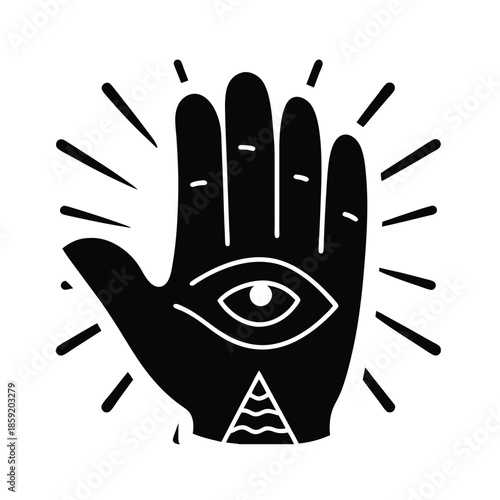 Mystical Hamsa Hand with All-Seeing Eye and Pyramid Vector