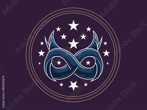 Mystical horned infinity mask with stars emblem.