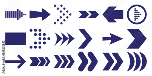Collection of dark blue arrow symbols and directional white