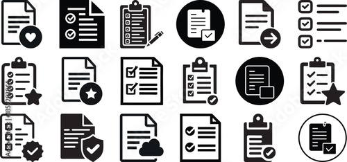 Black and white representing checklists documents and various actions symbol