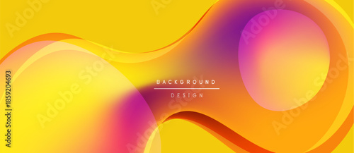 Abstract vibrant background. Overlapping shapes create flowing, colorful design. Yellow, orange, pink hues dominate composition. Modern aesthetic.