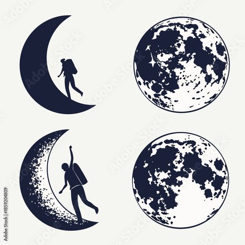 Silhouettes of hikers and moons