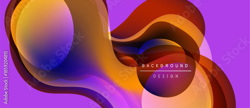Abstract fluid shapes, vibrant colors blend. Purple backdrop enhances dynamic composition. Modern design element for backgrounds.