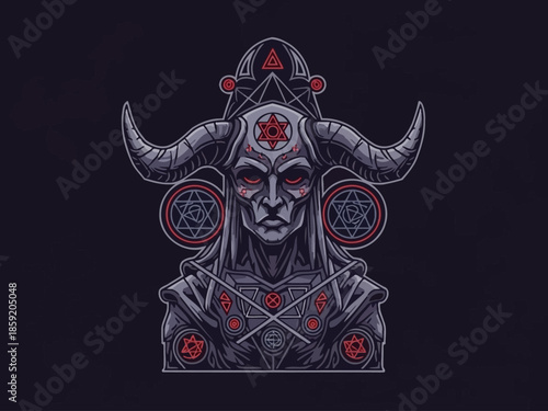 Mystical horned demon artwork with intricate details and dark aesthetic.