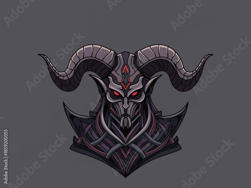 Menacing Demon Warrior with Horns and Red Eyes.