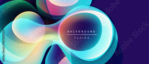 Abstract colorful shapes overlap, creating dynamic background. Vibrant hues blend, forming modern design element.