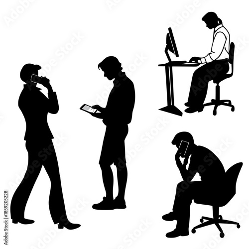 Silhouettes of people engaged in various activities