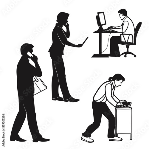 Silhouettes of people engaged in various activities