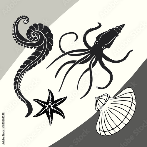 Marine life silhouettes