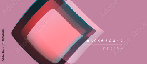 Abstract geometric shapes overlap, creating layered effect. Pink backdrop complements design elements. Minimalist style, modern aesthetic.