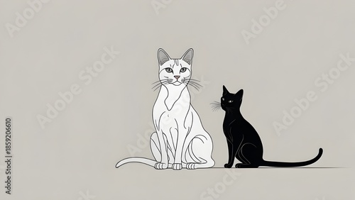 black and white cat continues line art 