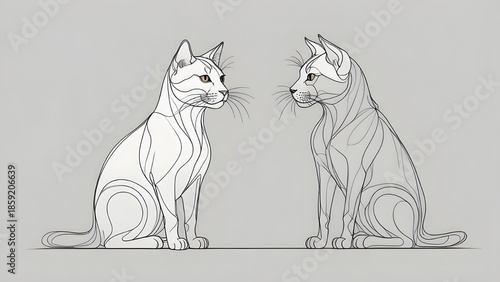 black and white cat continues line art 
