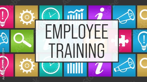 Employee Training Colorful Business Symbols Squares Lines Background Box Text 