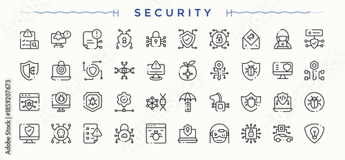 Security line icon set. Authentication icon set. Icons for UI design. Pack of authentication, access, control, key, access control, identification and more. Pictogram and infographic.