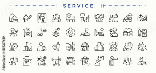 Service modern icon set. Guide collection for mobile and web apps. Outline icons collection. Support line icon set. Editable stroke. Pixel Perfect.
