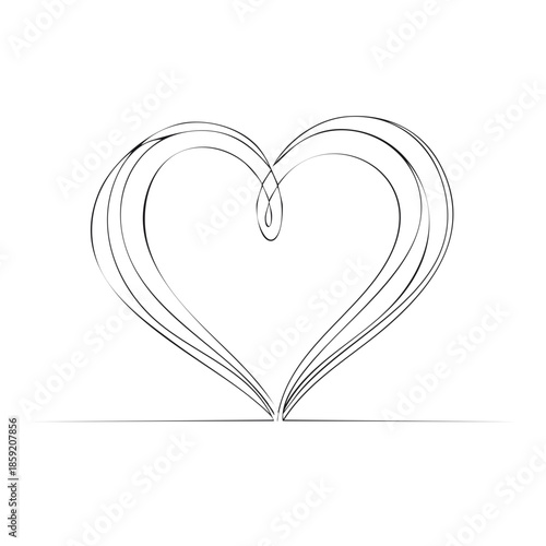Minimalist One Line Heart Shape Illustration with Elegant Continuous Line Art on White Background, Symbol of Love, Romance, and Valentine Concept